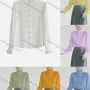 Wholesale Women's Elegant Long Sleeve Ruffle Neck Button Down Plain Shirts 659673# preview