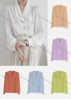 Wholesale Women's Elegant Long Sleeve Shawl Collar Button Down Plain Ruched Shirts 674986# - Liuhuamall