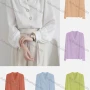 Wholesale Women's Elegant Long Sleeve Shawl Collar Button Down Plain Ruched Shirts 674986# preview
