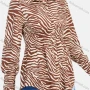 Wholesale Women's Zebra Stripe Shirred Button Down Curved Hem Shirred Casual Shirt preview