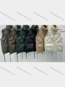 Wholesale Women's Casual High Neck Thermal Lined Fake Pockets Vest Puffer Jacket, LIUHUA CLOTHING WHOLESALE