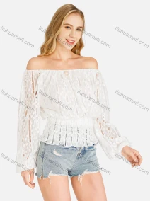 Wholesale Women's Casual Long Sleeve Off Shoulder Mesh Ruched Top, LIUHUA CLOTHING WHOLESALE
