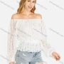 Wholesale Women's Casual Long Sleeve Off Shoulder Mesh Ruched Top preview