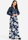 Wholesale Women's Casual Notch Neck Button Down Shirt & Maxi Floral Dress Denim 2 Piece Set - Liuhuamall