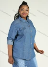 Wholesale Women's Plus Size Long Sleeve Button Rhinestone Denim Casual Shirt - Liuhuamall