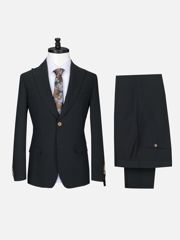 Men's Business Lapel Single Breasted Plain Flap Pockets Blazer Jacket & Pants 2 Piece Set 718104-4#, Clothing Wholesale Market -LIUHUA, 