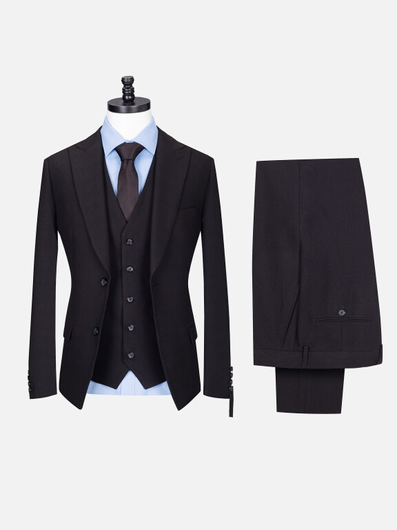 Men's Business Single Breasted Plain Pockets Lapel Blazer & Vest & Pants 3 Piece Sets 718104-5#, Clothing Wholesale Market -LIUHUA, 