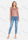 Wholesale Women's Casual Long Sleeve Lapel Zipper Pockets Beaded Crop Faux Leather Jacket - Liuhuamall
