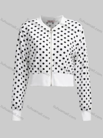 Wholesale Women's Casual Mock Neck Long Sleeve Zip Polka Dot Crop Jacket 6239#, LIUHUA CLOTHING WHOLESALE
