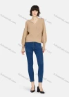 Wholesale Women's Casual Plain V Neck Pearl Decor Long Sleeve Sweater - Liuhuamall