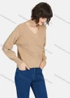 Wholesale Women's Casual Plain V Neck Pearl Decor Long Sleeve Sweater - Liuhuamall