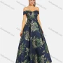 Wholesale Women's Elegant Off Shoulder Floral High Waist Criss Cross Back Maxi Evening Dress 5008# preview