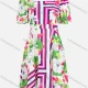 Wholesale Women's Vintage Short Sleeve Floral Geometric Print Tie Back Short Dress Hot Pink Clothing Wholesale Market Liuhua