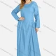 Wholesale Women's Plus Size Casual Round Neck Long Sleeve Denim Maxi Dress Light Blue Clothing Wholesale Market Liuhua