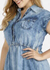 Wholesale Women's Plus Size Flap Pockets Cap Sleeve Distressed Button Front Denim Maxi Dress - Liuhuamall