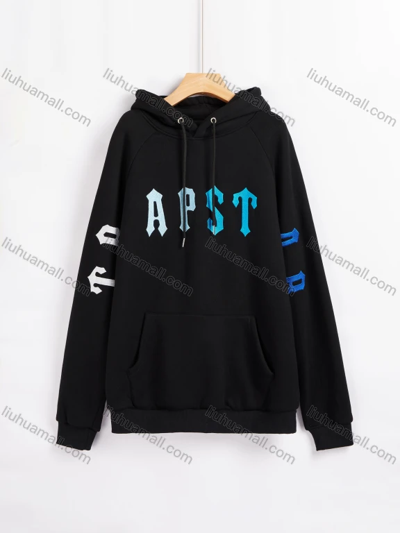 Wholesale Men's 100%Cotton Casual Letter Print Drawstring Kangaroo Pocket Long Sleeve Pullover Hoodie