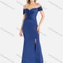 Wholesale Women's Fashion Plain Off Shoulder Ruched Pleated Cut Out Zip Back Split Thigh Maxi Evening Dress preview