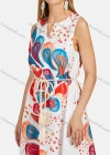 Wholesale Women's Notched Neck Sleeveless Abstract Print Midi Tank Dress With Belt - Liuhuamall