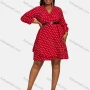 Wholesale Women's Casual Plus Size V Neck Polka Dots Print Leather Belt Short Dress 0073# preview