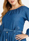 Wholesale Women's Plus Size Casual Round Neck Button Front Denim Maxi Dress - Liuhuamall