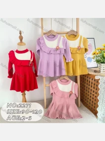 Wholesale Girls Casual Round Neck Long Sleeve Ruffle Hem Knit Dress (Pack Of 12)2271#, LIUHUA CLOTHING WHOLESALE
