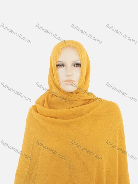 Wholesale Women's Autumn Yellow Plain Raw Edge Cotton Hijab Scarf