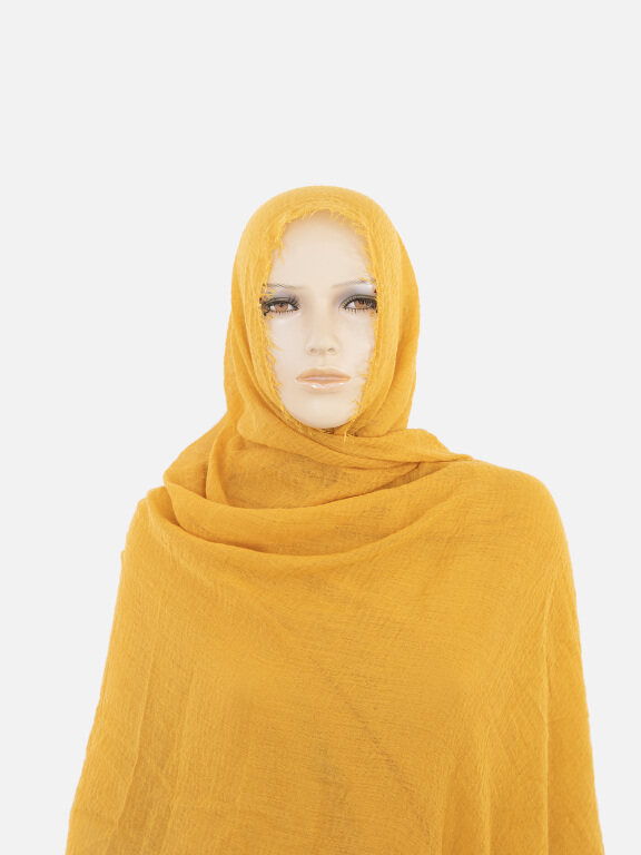 Women's Autumn Yellow Plain Raw Edge Cotton Hijab Scarf, Clothing Wholesale Market -LIUHUA, 