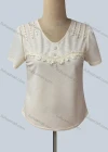 Wholesale Women's Casual V Neck Short Sleeve Appliques Beaded Blouse - Liuhuamall