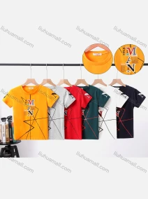 Wholesale Boy's Casual Striped & Letter Print Round Neck Short Sleeve Modal Cotton Tee, LIUHUA CLOTHING WHOLESALE