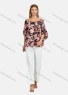 Wholesale Women's Bateau Neck Butterfly Sleeve Floral Lace Up Blouse - Liuhuamall
