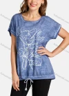 Wholesale Women's Casual Round Neck Short Sleeve Drawstring Floral Print Plain Tunic - Liuhuamall