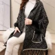 Wholesale Women's Casual Geometric Weave Print Scarf Hem Pocket Cover Up Cardigan Black Clothing Wholesale Market Liuhua