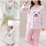 Wholesale Women's Comfy Striped Cartoon Bear Print Round Neck Long Sleeve Lounge Pajamas With Bra Pad 2 Piece Set 309-1# preview