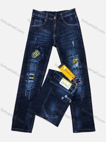 Wholesale Boys Zipper Pockets Frayed Patched Labelled Embroidered Plain Jean 06#, LIUHUA CLOTHING WHOLESALE