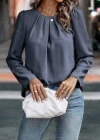 Wholesale Women's Casual Plain Ruched Long Sleeve Blouse - Liuhuamall