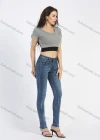 Wholesale Women's Casual 5 Pocket High Waist Zip Fly Ripped Distressed Frayed Raw Hem Skinny Jean - Liuhuamall
