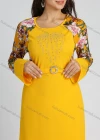 Wholesale Women's Bell Sleeve Round Neck Floral Print Splicing Rhinestone Maxi Dress With Belt - Liuhuamall
