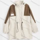 Wholesale Women's Casual Plain Contrast Colorblock Button Down Hooded Drawstring Windbreaker Jacket 2323# White Clothing Wholesale Market Liuhua