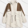 Wholesale Women's Casual Plain Contrast Colorblock Button Down Hooded Drawstring Windbreaker Jacket 2323# preview