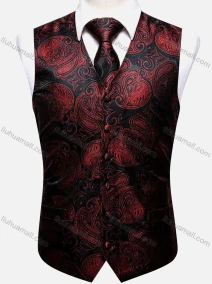 Wholesale Men's Formal Paisley Print Silky Waistcoat With Necktie 2-piece Set, LIUHUA CLOTHING WHOLESALE