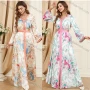 Wholesale Women's Arabic Dubai Muslim Islamic V Neck Splicing Embroidery Abaya Maxi Dress 3447# preview