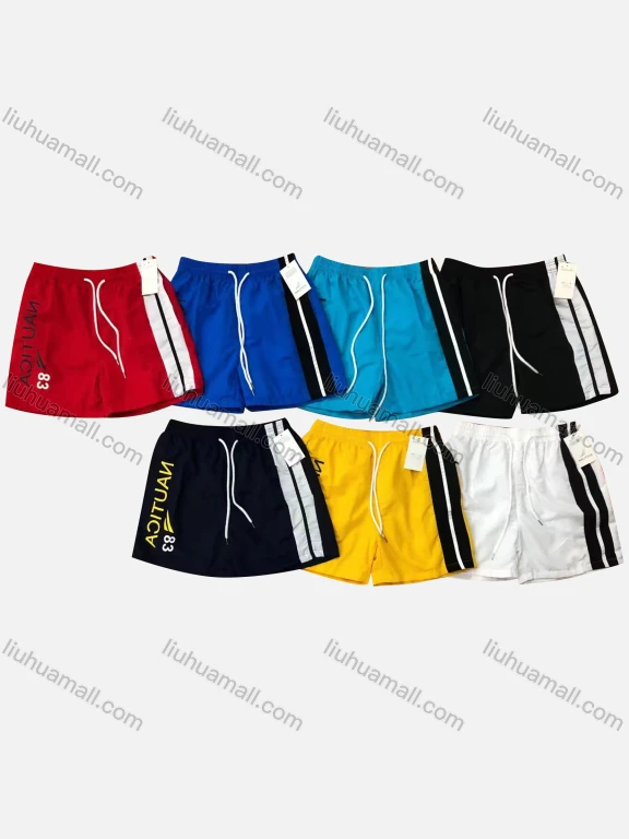 Wholesale Men's Striped Letters Drawstring Athletic Shorts N02#