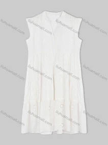 Wholesale Women's Casual V-Neck Plain Floral Eyelet Embroidered Short Tank Dress, LIUHUA CLOTHING WHOLESALE