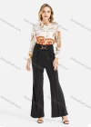 Wholesale Women's Fall Chain Print Tie Neck Long Sleeve Button Shirt - Liuhuamall