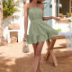 Women's Casual Plain Strapless Ruffle Trim Elastic Waist Ruffle Hem Short Dress 14# Clothing Wholesale Market -LIUHUA