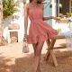 Women's Casual Plain Strapless Ruffle Trim Elastic Waist Ruffle Hem Short Dress 20# Clothing Wholesale Market -LIUHUA