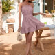 Women's Casual Plain Strapless Ruffle Trim Elastic Waist Ruffle Hem Short Dress 5# Clothing Wholesale Market -LIUHUA