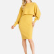 Women's Casual 2-Piece Plain Round Neck Long Sleeve Crop Top & Bodycon Dress Sets Yellow Clothing Wholesale Market -LIUHUA