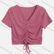 Wholesale Women's Casual Plain V Neck Short Sleeve Ruched Drawstring Top & Skirt Sets 2567# Pink Wholesale Clothing Market & Suppliers -LIUHUAMALL