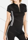 Wholesale Women's Zip Half Tee&Leggings Striped Set - Liuhuamall